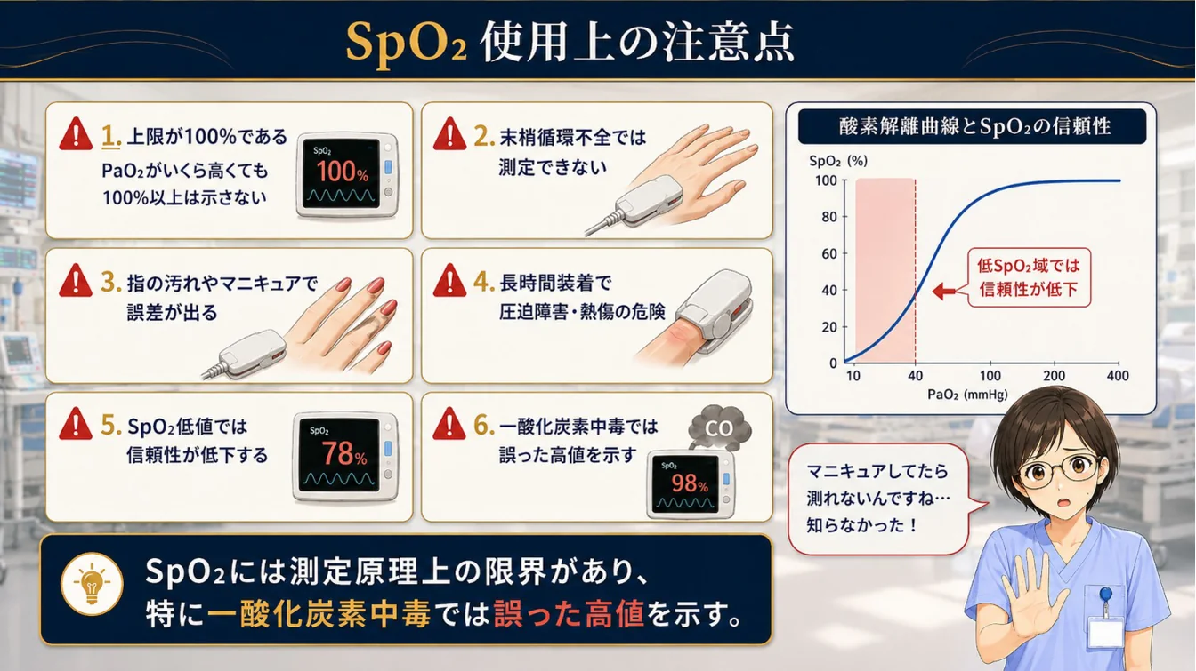 SpO₂使用上の注意点