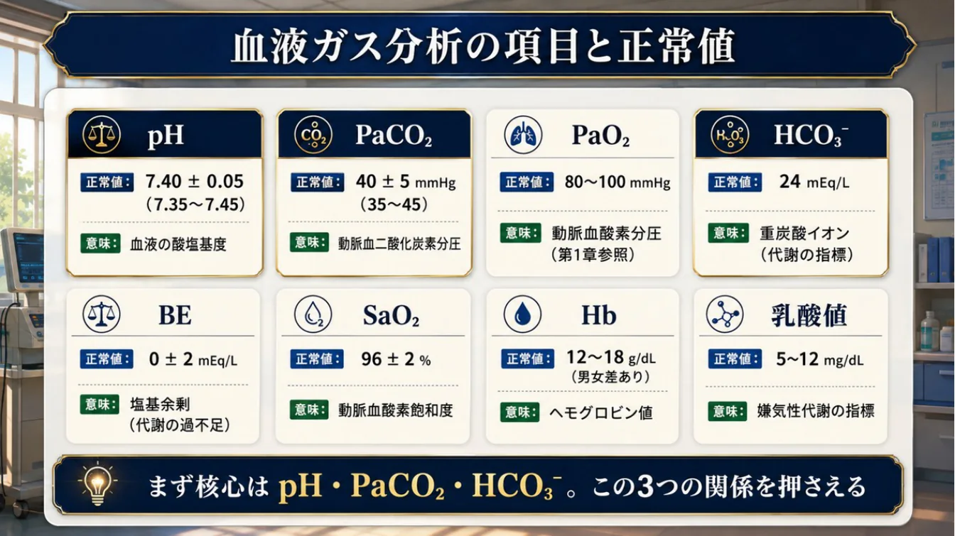 血液ガス分析の項目と正常値