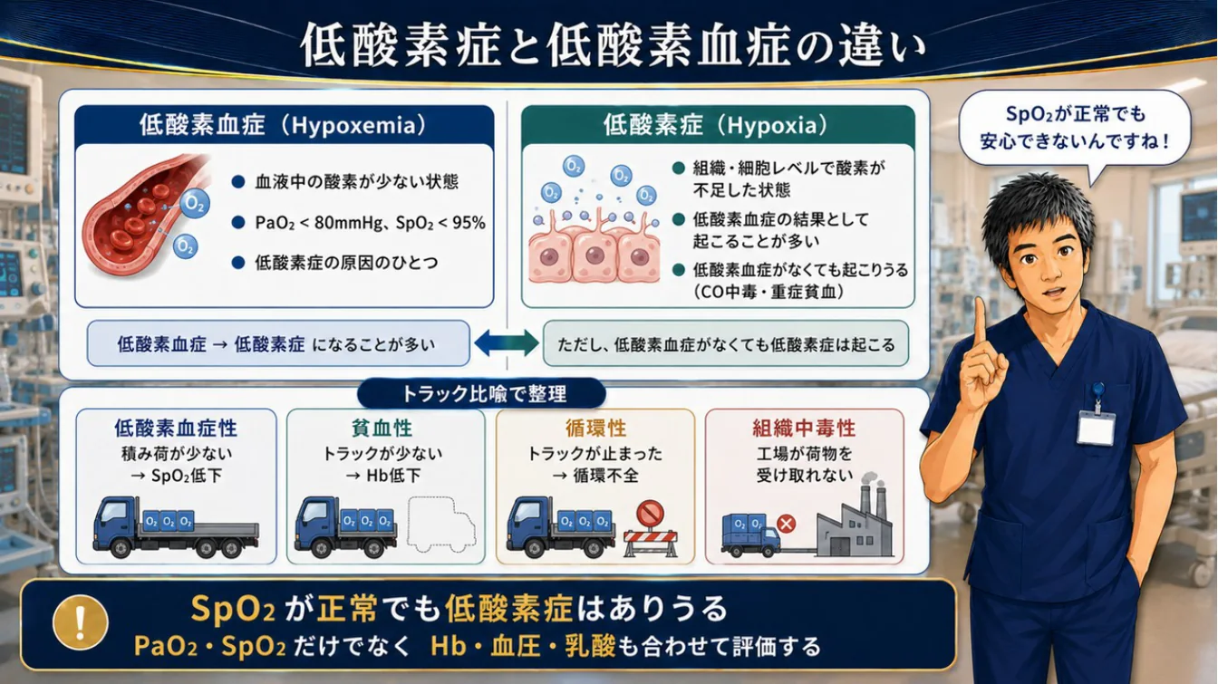 低酸素症と低酸素血症の違い