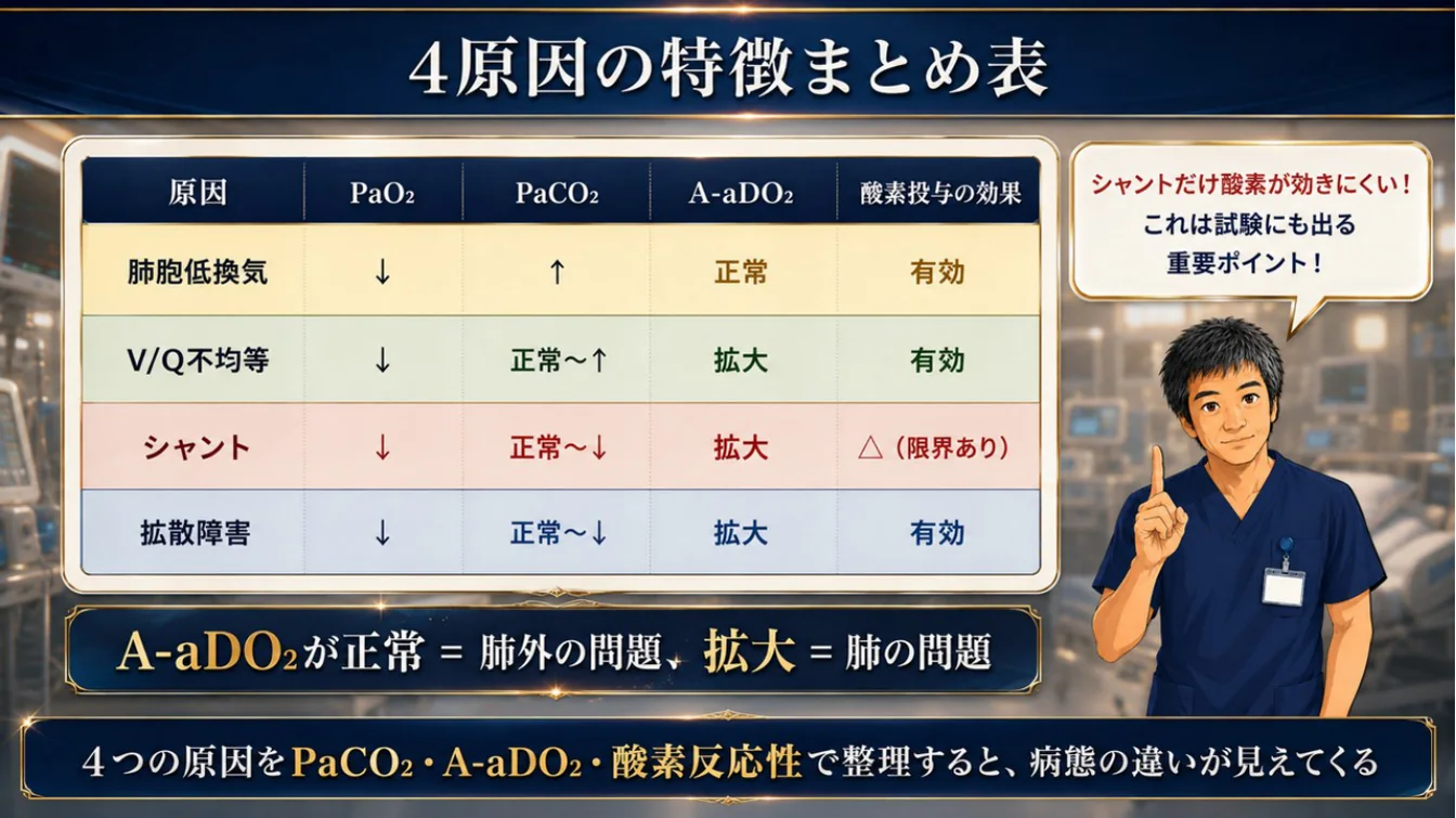 4原因の特徴まとめ表